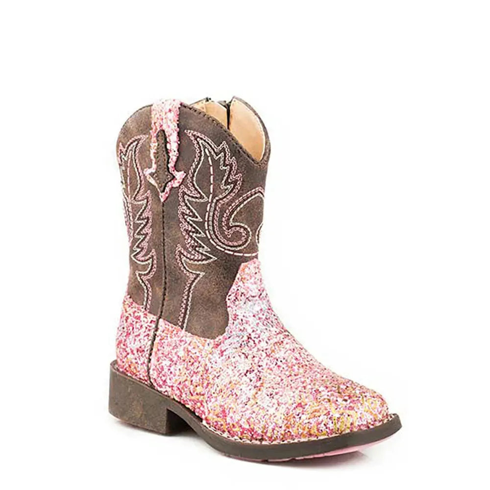 Roper Glitter Aztec Toddler Pink Cowgirl Boots
