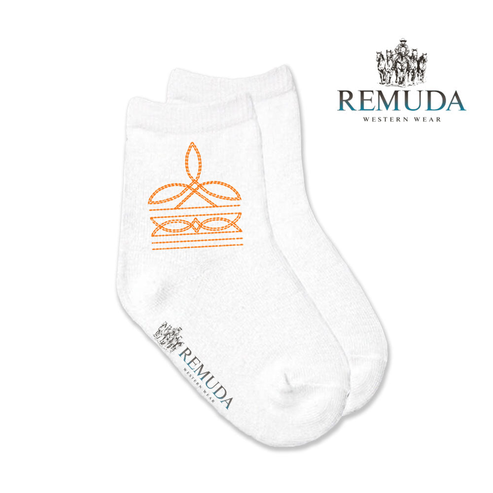 Boot Stitch Kids Western Crew Socks Orange