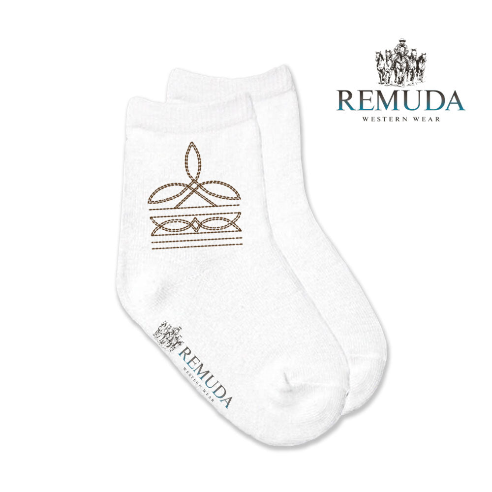Boot Stitch Kids Western Crew Socks Brown