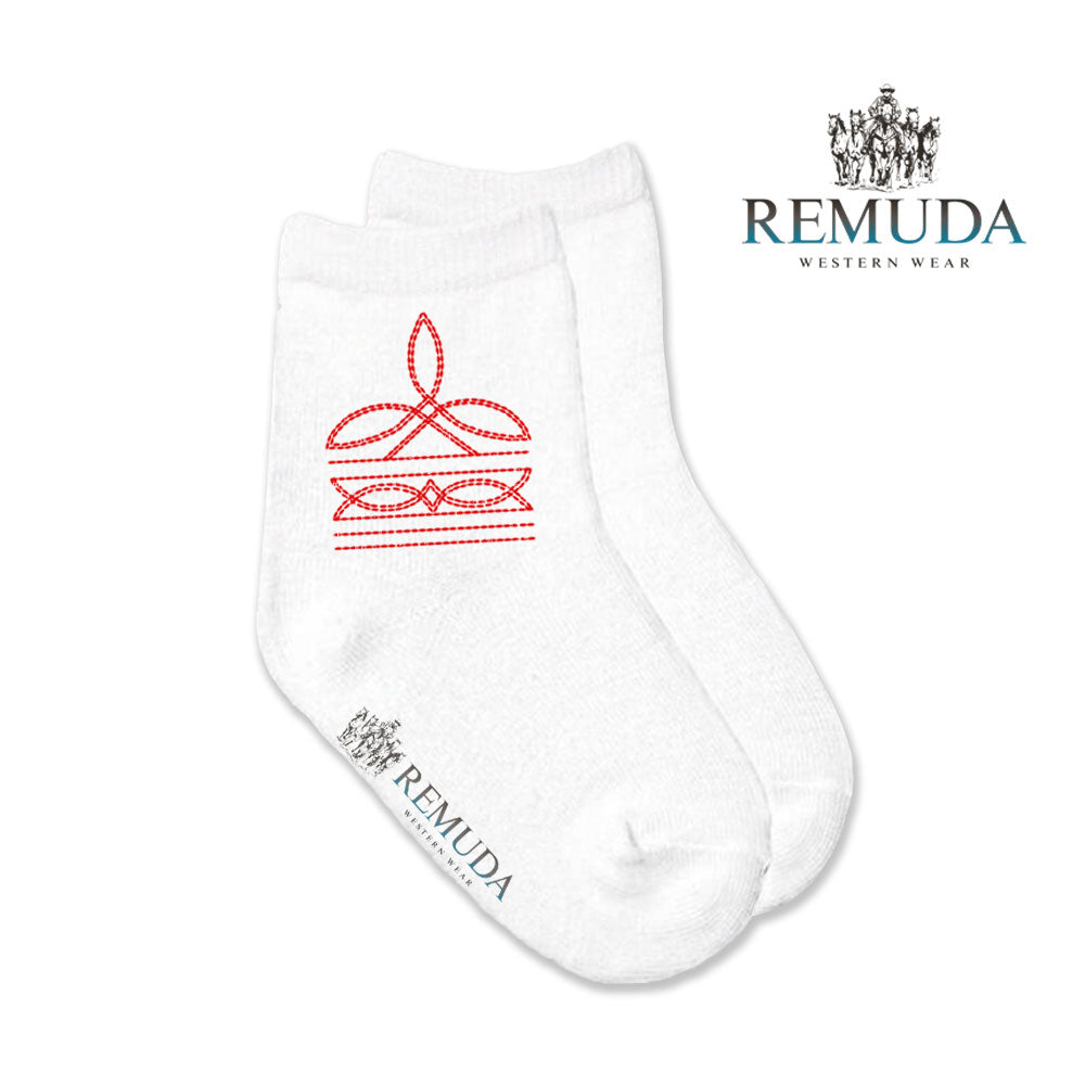 Boot Stitch Kids Western Crew Socks Red