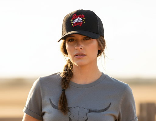 Buckin Lucky Embroidered Five-Panel Trucker Hat
