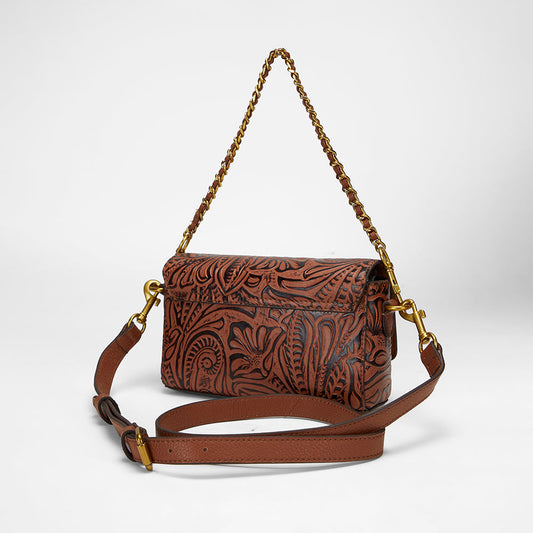 Loyal West SAVI MINI BAG IN HAND FINISHED EMBOSSED LEATHER - BROWN