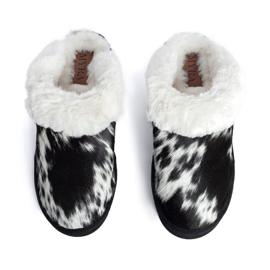 Myra Alamosa Shadow Fur-Lined Hairon Leather Slippers for Women – Winter Indoor Comfort, Soft Sole, Western Style