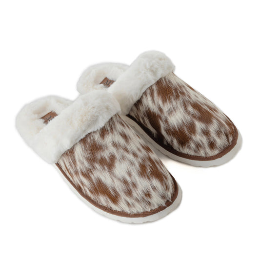 Myra Alamosa Tan Fur-Lined Hairon Leather Slippers for Women – Winter Indoor Comfort, Soft Sole, Western Style