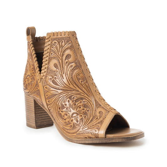 Myra Persimmonee Western Embossed Leather Heels for Women