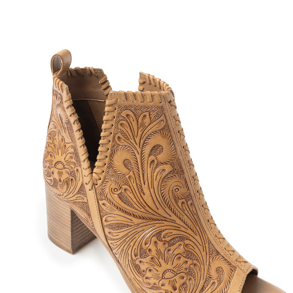 Myra Persimmonee Western Embossed Leather Heels for Women