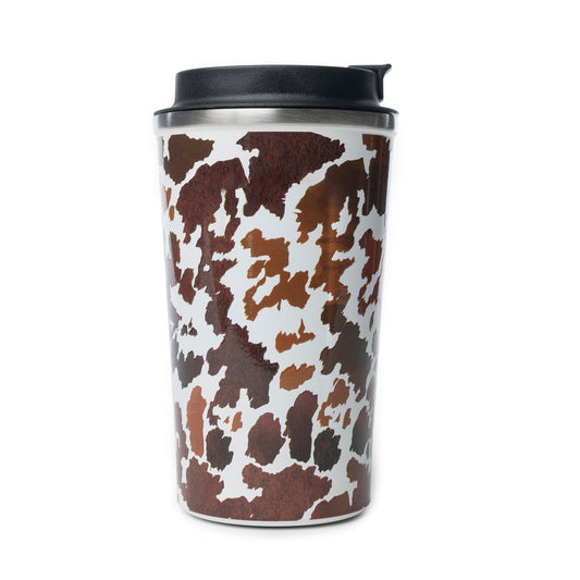 Western Trail Brew Stainless Steel Mug in Brown Leopard Print