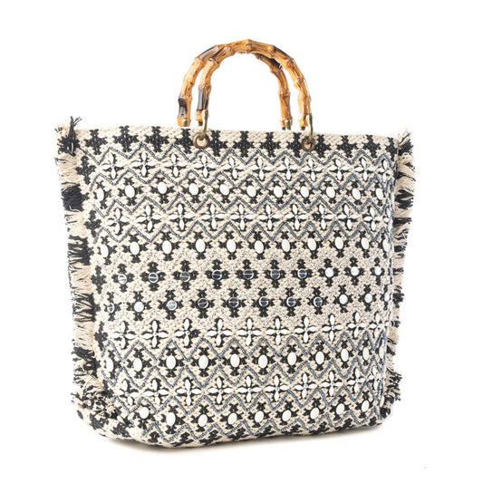 Myra Starlit Loom Hand Embroidered Tote Bag in Twilight Sand