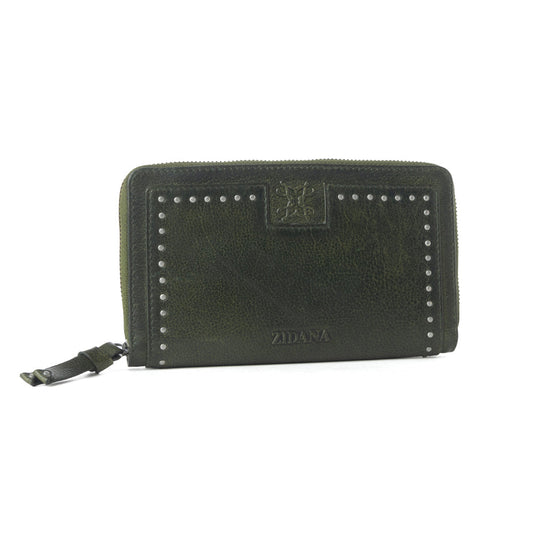 Myra Zidana Astra Studded Veg Tanned Leather Wallet in Velvet Moss