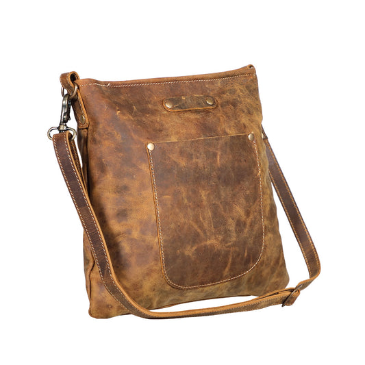 Myra Beast Leather Messenger Bag for Women Distressed Brown Full-Grain Leather with Adjustable Strap and Front Pocket