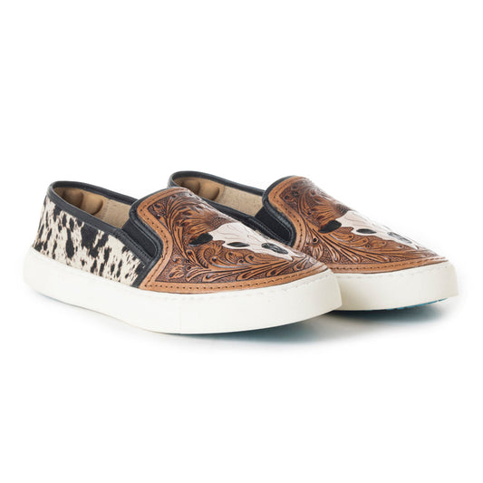 Myra Reflexo Leather Slip-On Shoes - Womens Hairon Cowhide & Floral Tooling