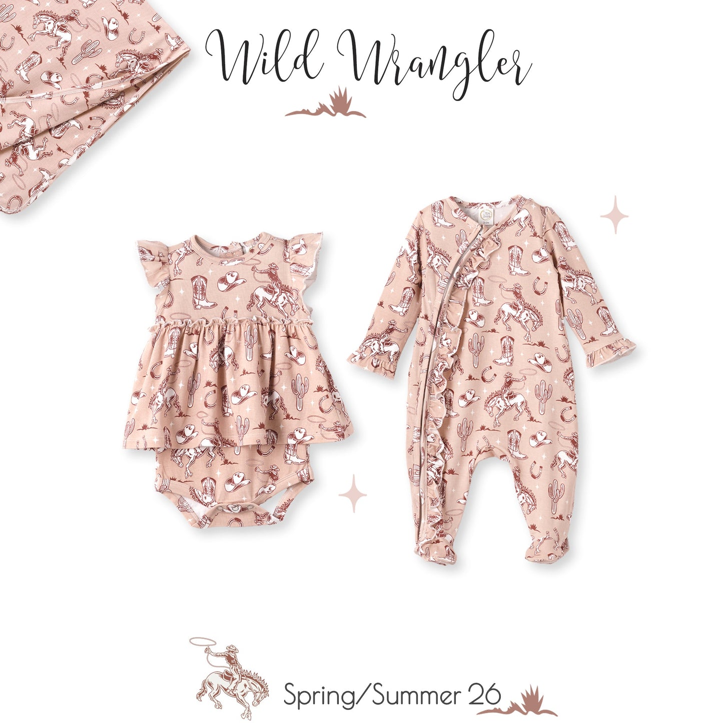 Wild Wrangler Pink Western Bamboo Ruffle Zipper Romper