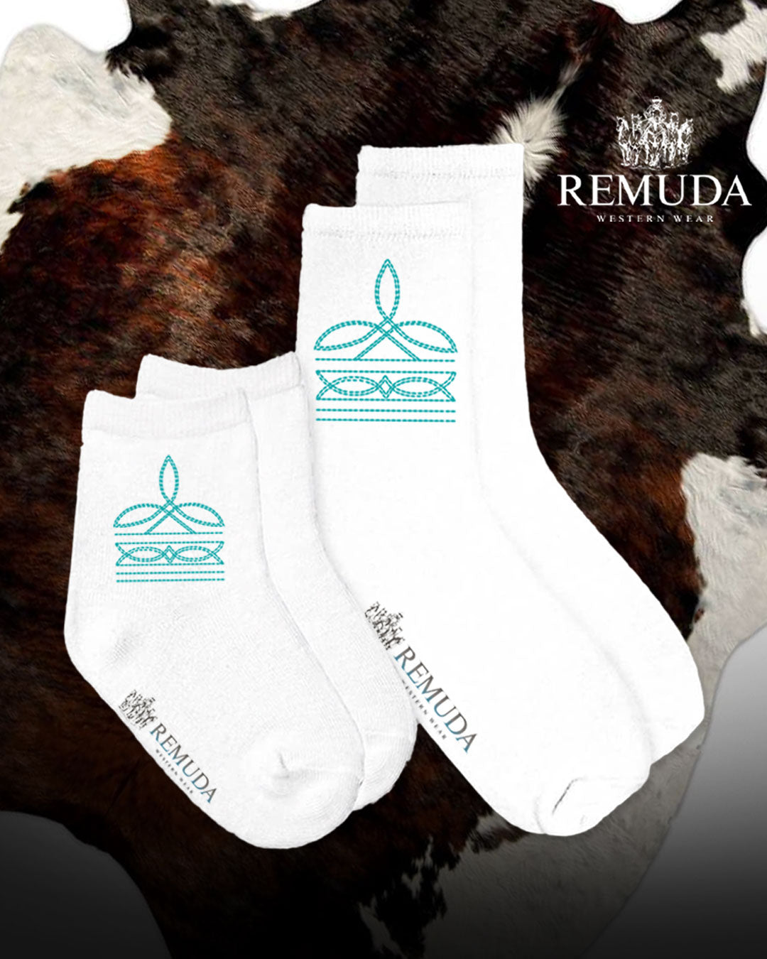 Boot Stitch Kids and adult Western Crew Socks Turquoise