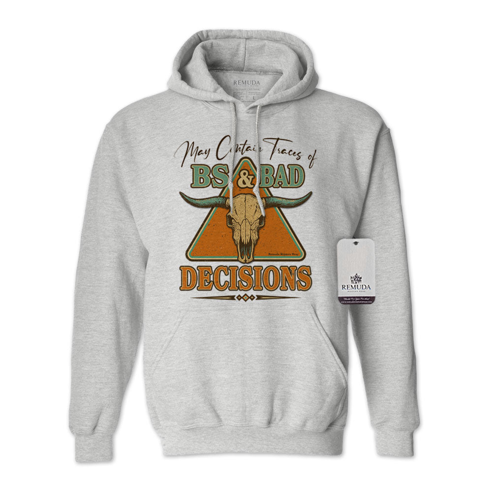 May Contain Traces of BS & Bad Decisions Adult Unisex Western Hoodie in Ash Gray