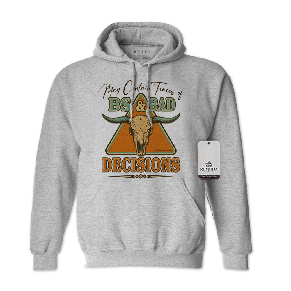 May Contain Traces of BS & Bad Decisions Adult Unisex Western Hoodie in Sport Gray