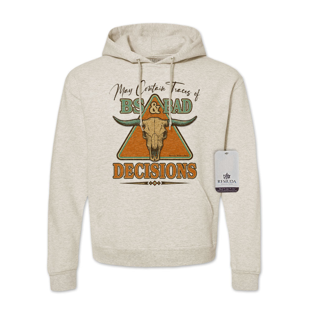 May Contain Traces of BS & Bad Decisions Adult Unisex Western Hoodie in Oatmeal