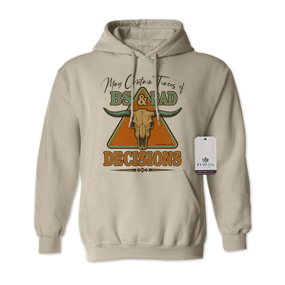 May Contain Traces of BS & Bad Decisions Adult Unisex Western Hoodie in Sandstone