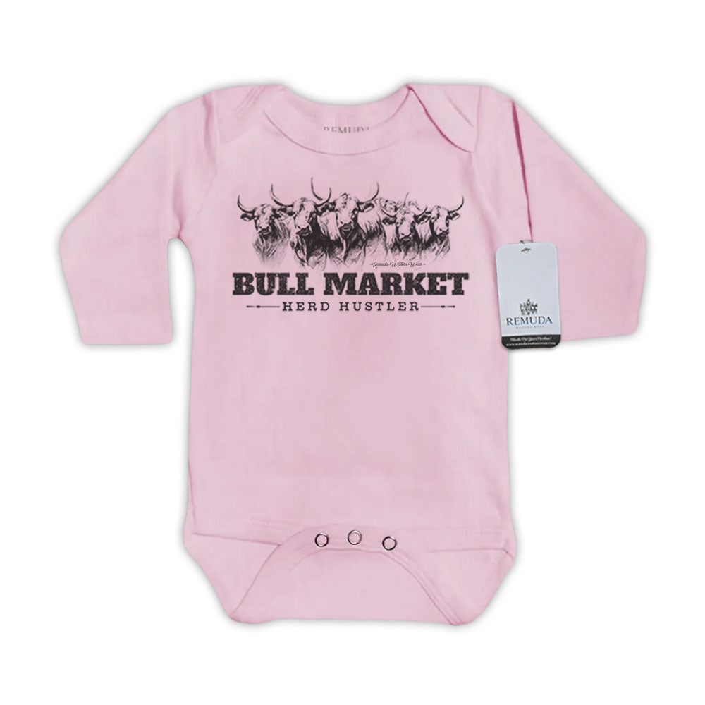 Bull Market Herd Hustler Infant One Piece Western Long Sleeve Romper Pink