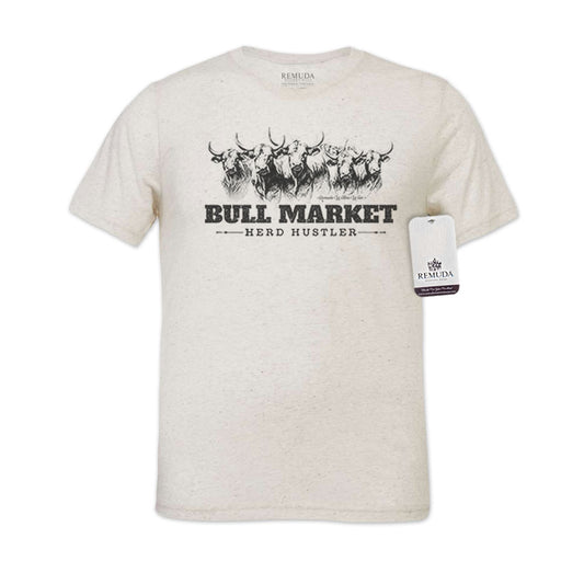 Bull Market Herd Hustler Adult Unisex Western Tee T-Shirt Oatmeal