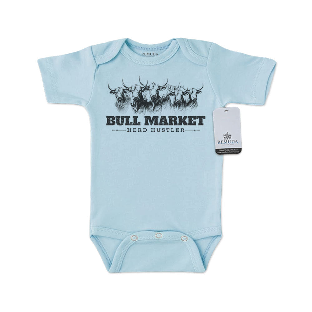 Bull Market Herd Hustler Infant One Piece Western Romper Ice Blue