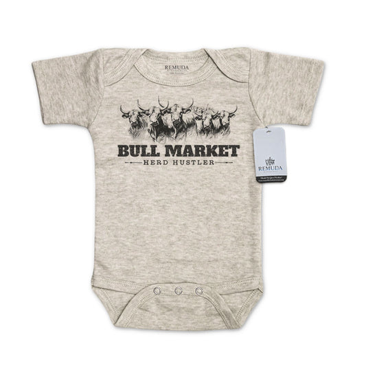 Bull Market Herd Hustler Infant One Piece Western Romper Oatmeal