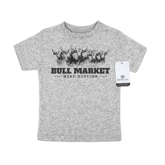 Bull Market Herd Hustler Western Toddler Tee Gray