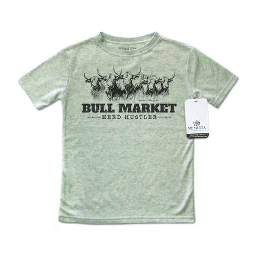 Bull Market Herd Hustler Western Toddler Tee Heather Sage Green