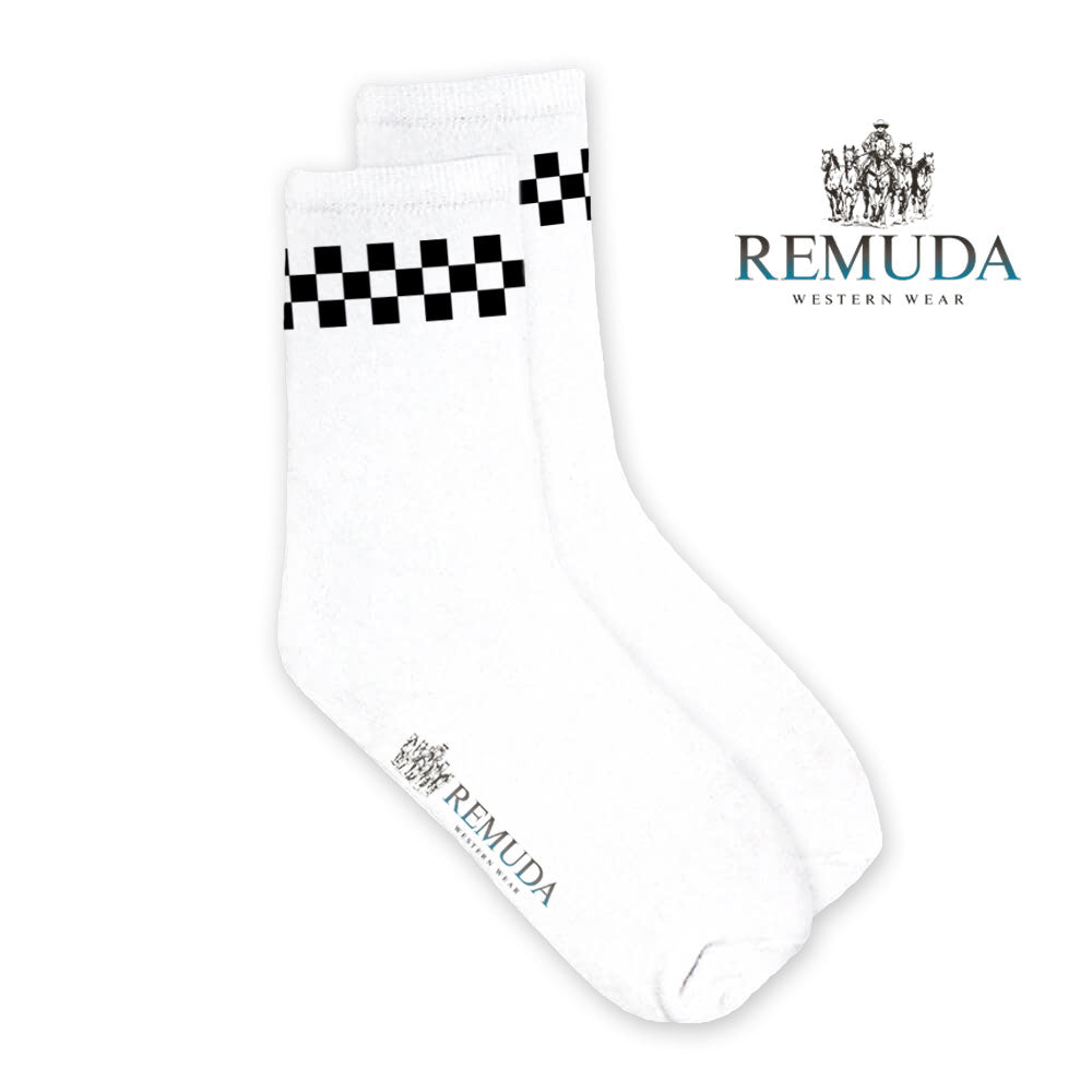 Checkered Adult Unisex Western Crew Socks Black