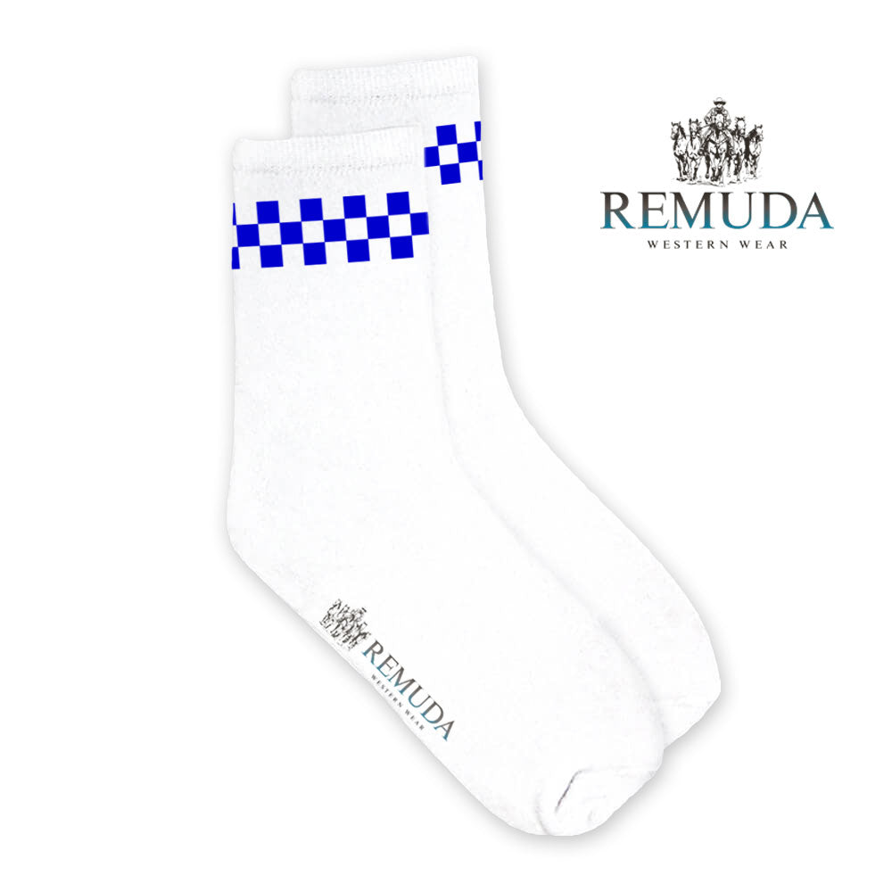 Checkered Adult Unisex Western Crew Socks Blue
