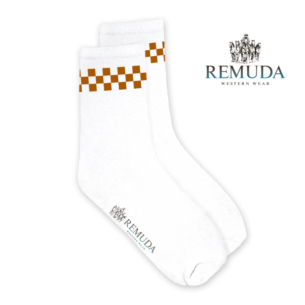 Checkered Adult Unisex Western Crew Socks Brown