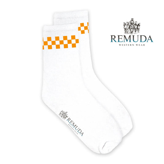 Checkered Adult Unisex Western Crew Socks Orange