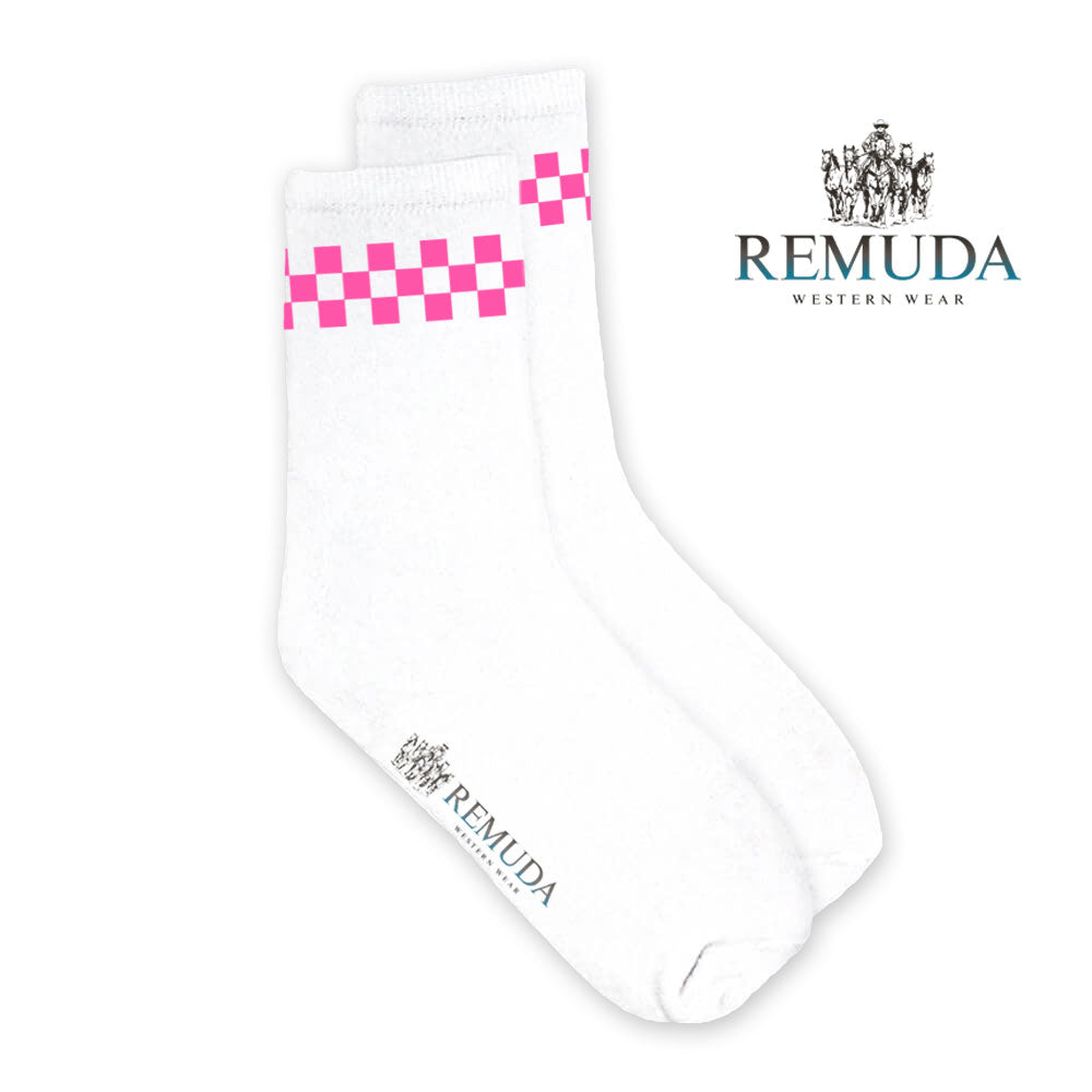 Checkered Adult Unisex Western Crew Socks Pink