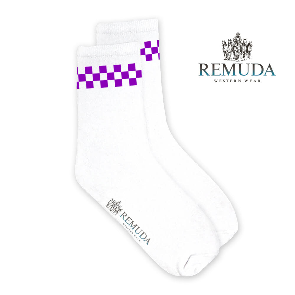 Checkered Adult Unisex Western Crew Socks Purple