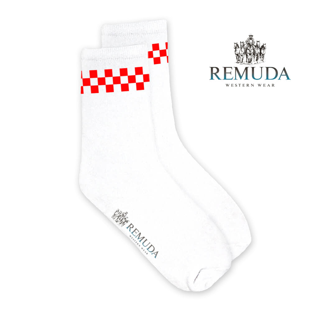 Checkered Adult Unisex Western Crew Socks Red