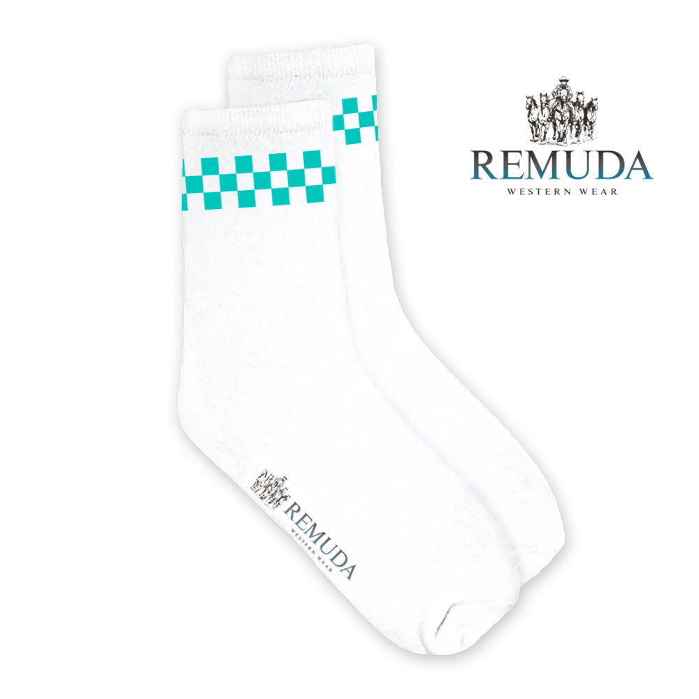 Checkered Adult Unisex Western Crew Socks Turquoise
