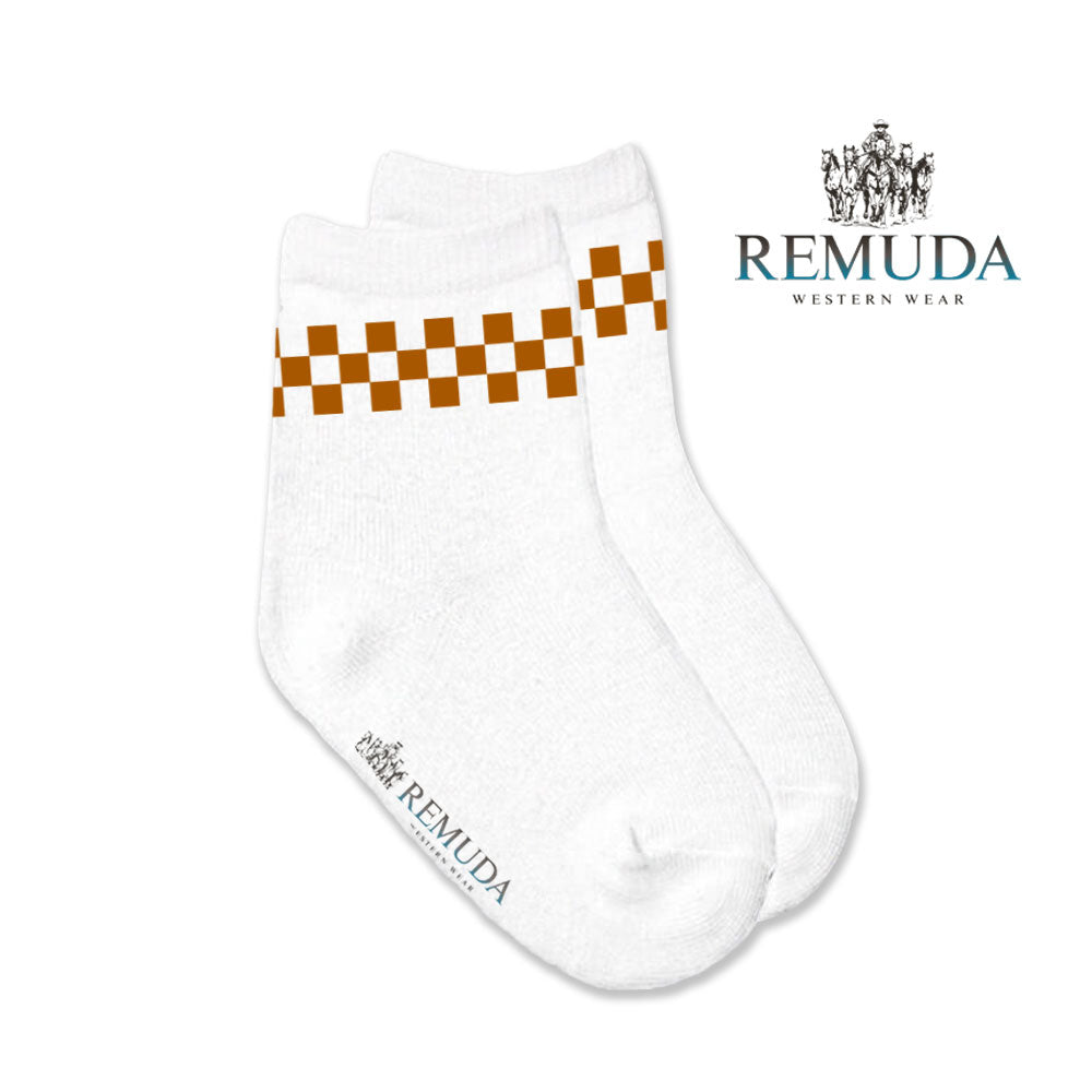 Checkered Infant Western Baby Crew Socks Brown