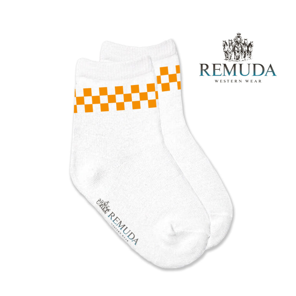 Checkered Infant Western Baby Crew Socks Orange