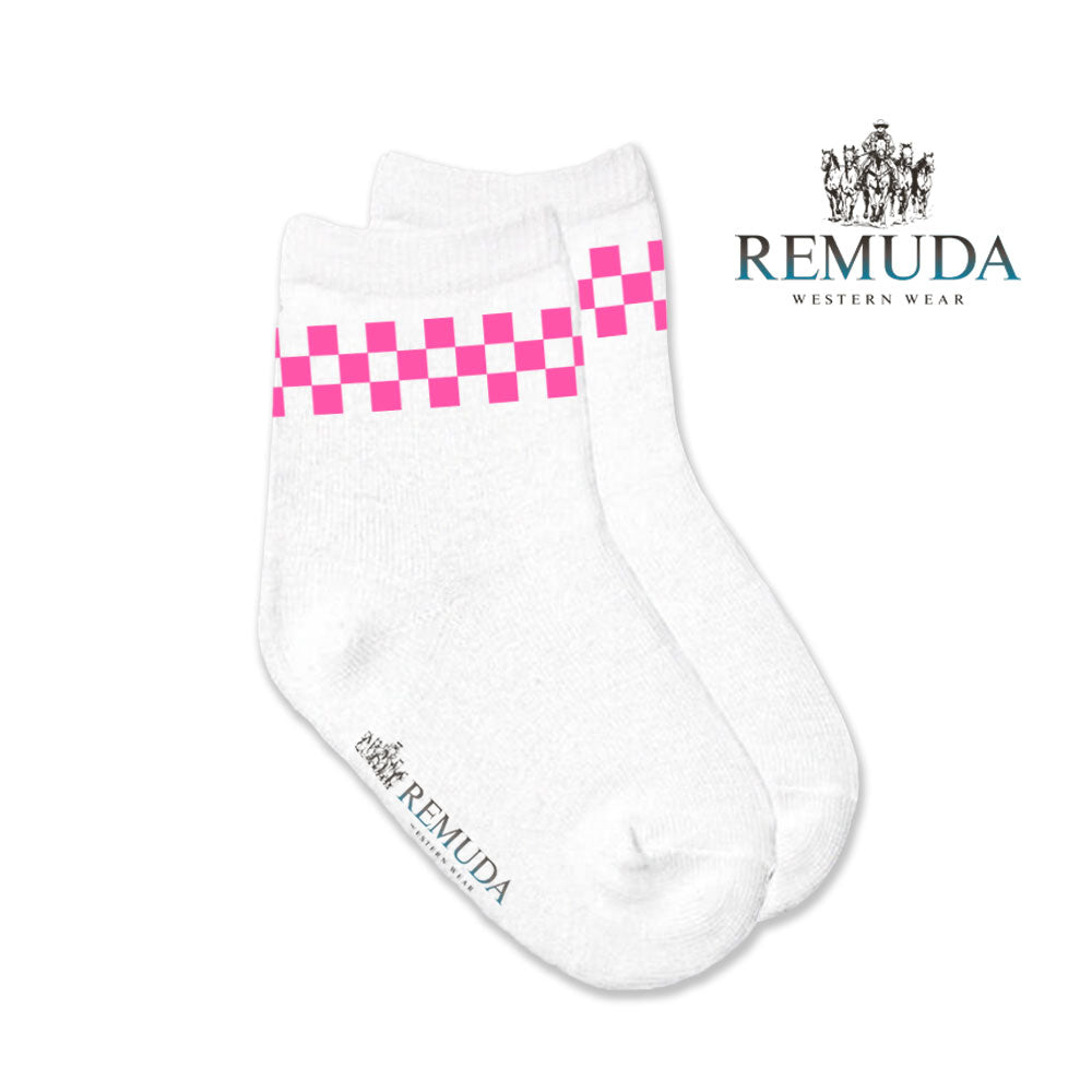 Checkered Infant Western Baby Crew Socks Pink