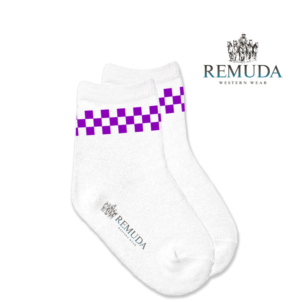 Checkered Infant Western Baby Crew Socks Purple
