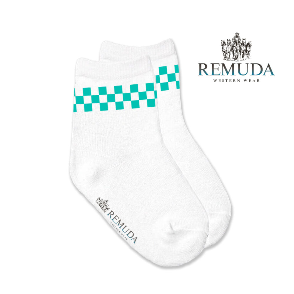 Checkered Infant Western Baby Crew Socks Turquoise