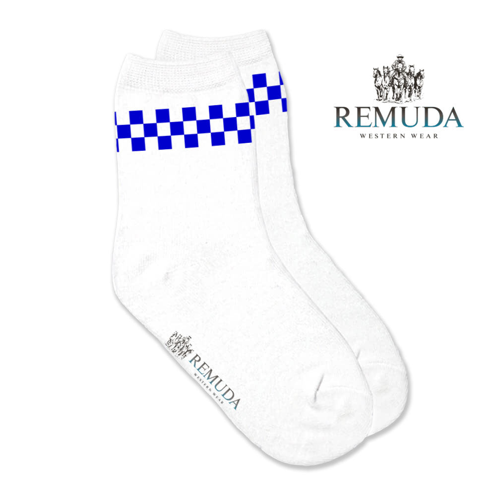 Checkered Kids Western Crew Socks Blue