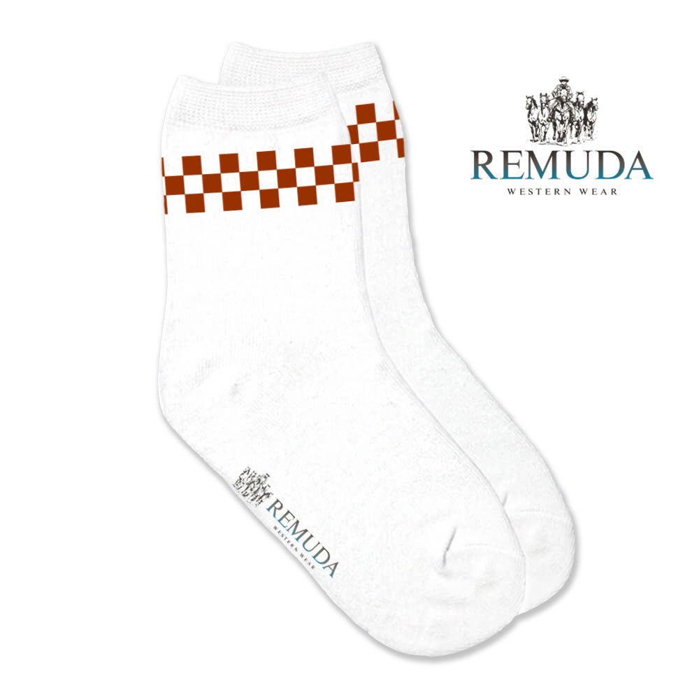 Checkered Kids Western Crew Socks Brown