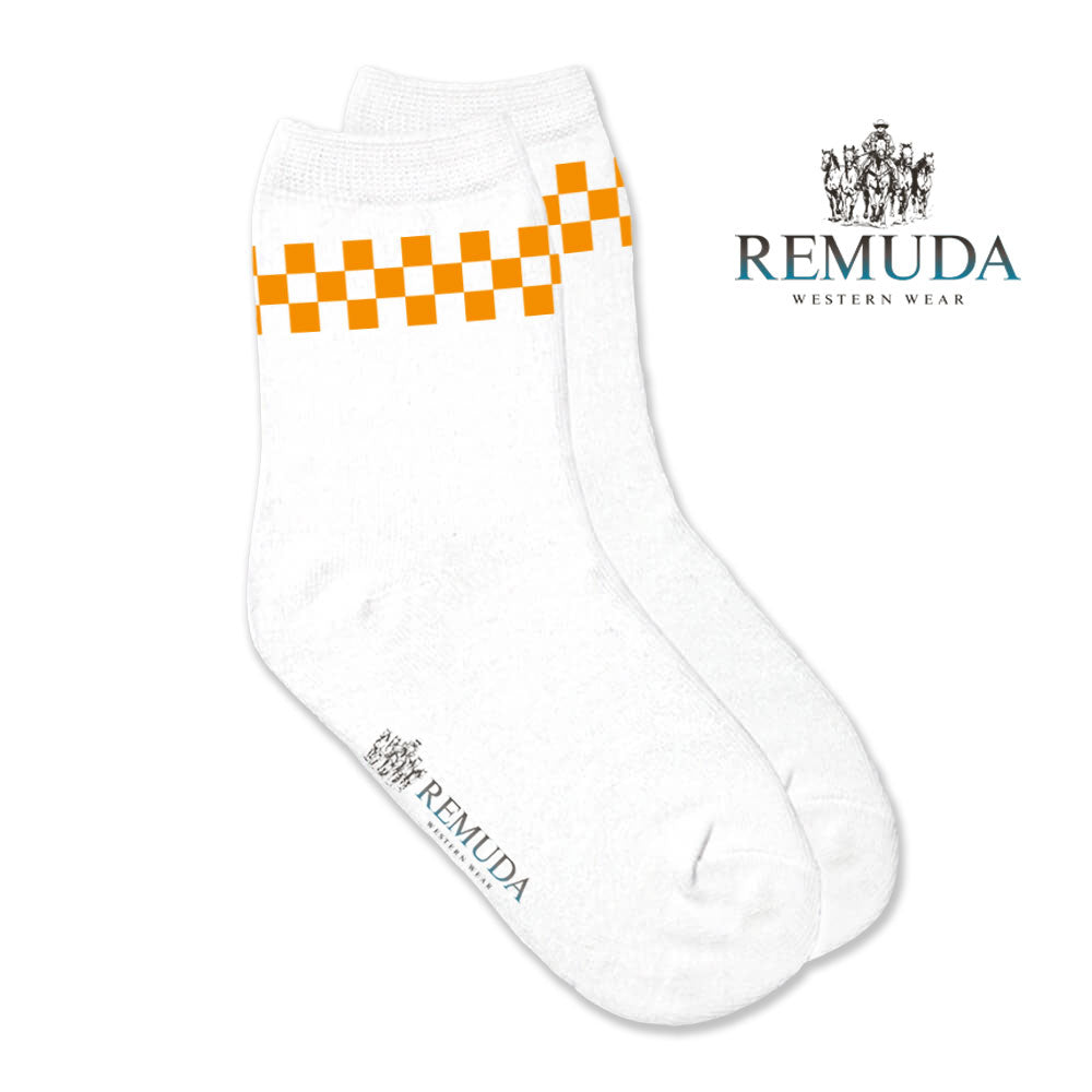 Checkered Kids Western Crew Socks Orange