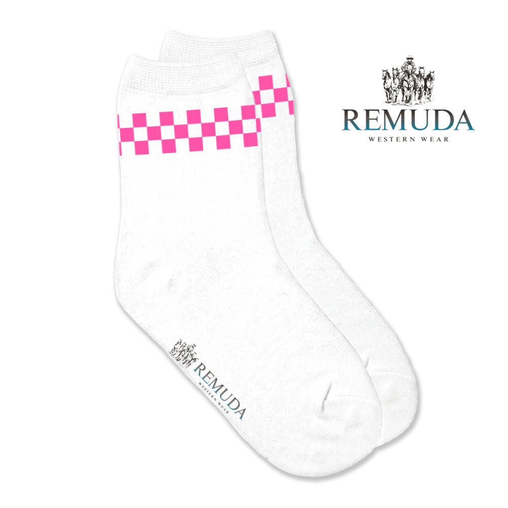 Checkered Kids Western Crew Socks Pink