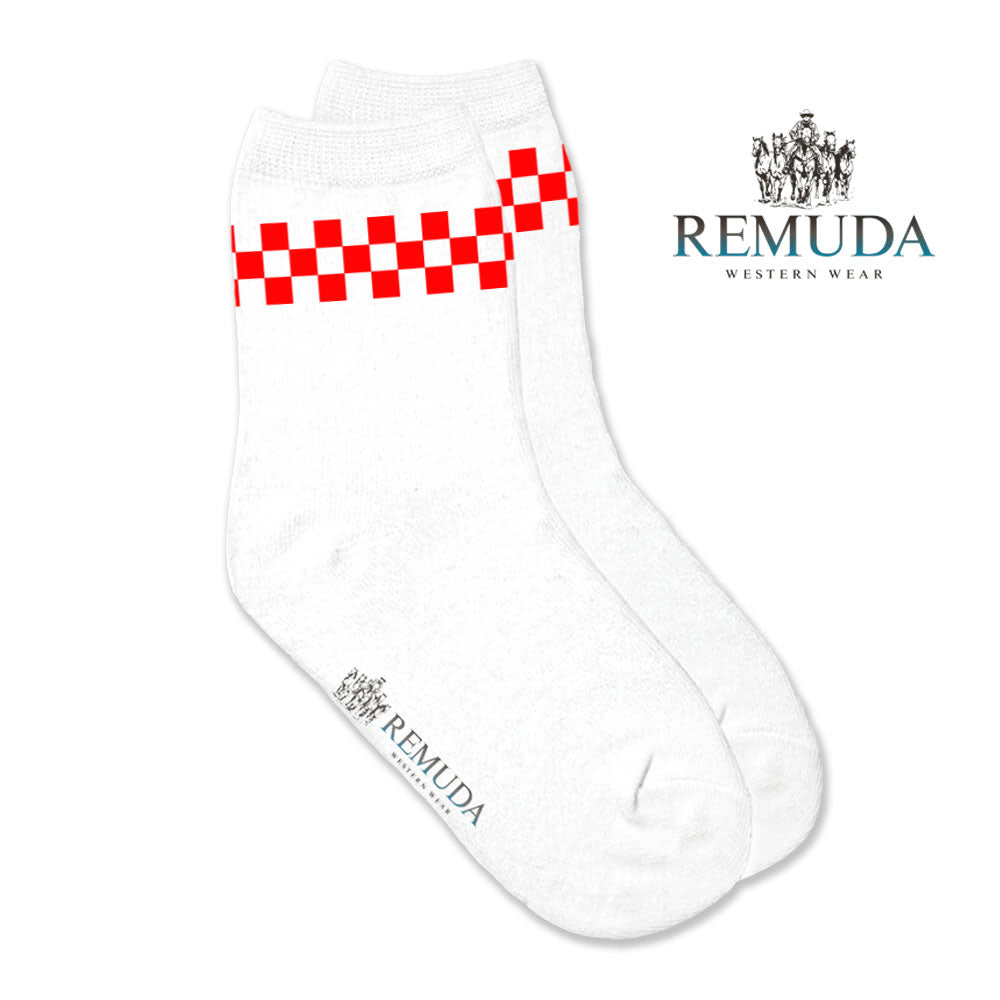 Checkered Kids Western Crew Socks red