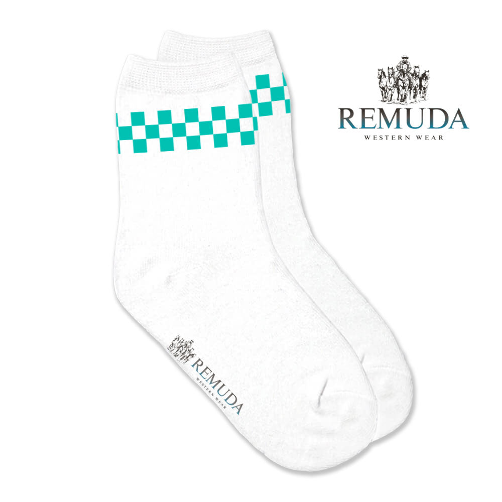 Checkered Kids Western Crew Socks Turquoise