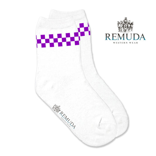 Checkered Kids Western Crew Socks Purple