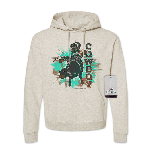 Cowboy Rodeo Bull Rider Adult Unisex Western Hoodie Oatmeal