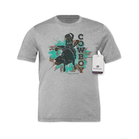 Cowboy Rodeo Bull Rider Adult Short Sleeve Unisex Western Tee T-Shirt Gray