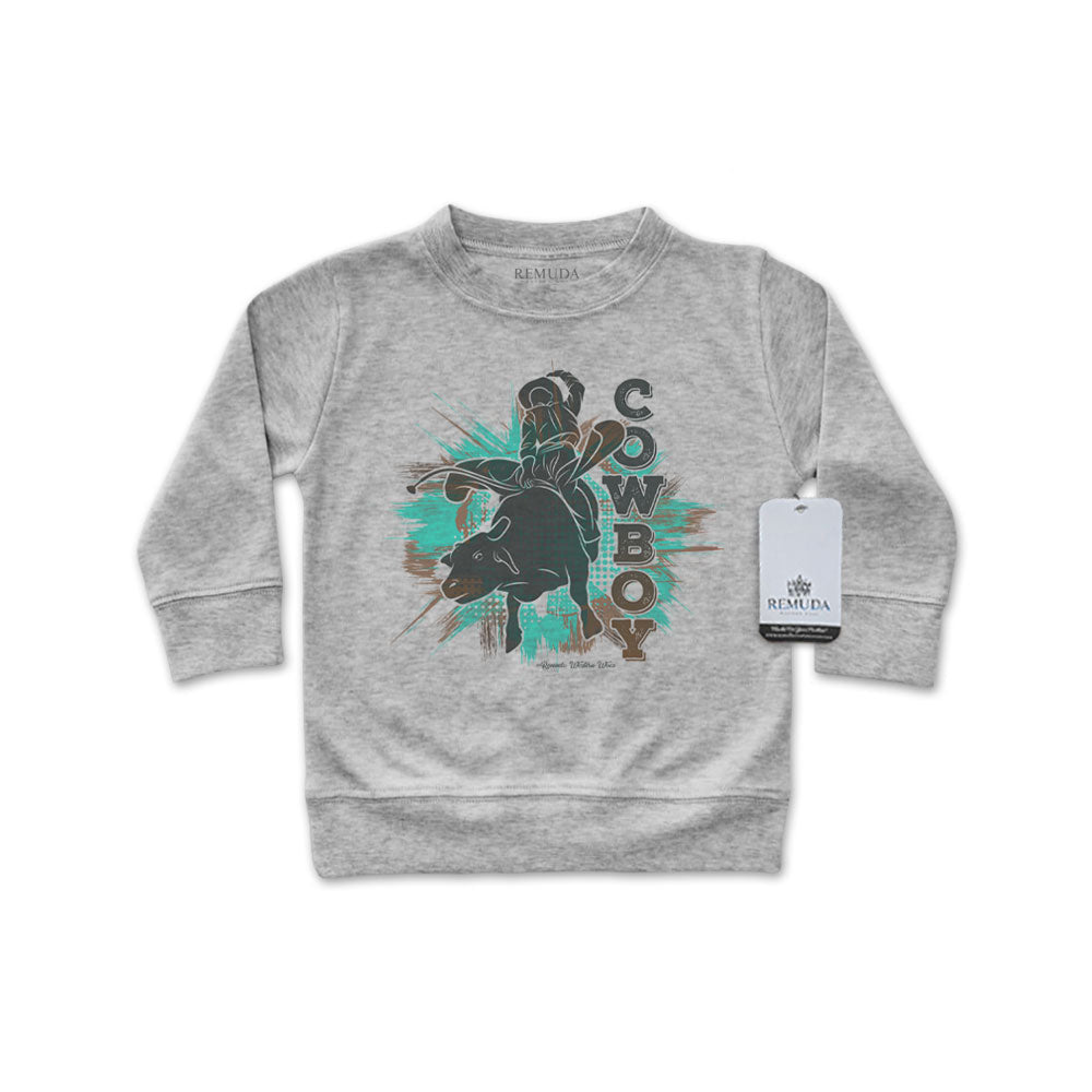 Cowboy Rodeo Bull Rider Western Infant Baby Long Sleeve Pullover Shirt Gray Turquoise